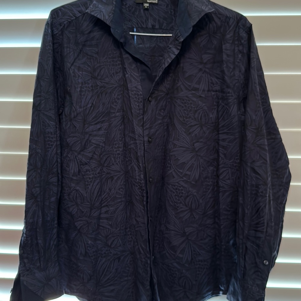 Navy blue button up floral shirt
